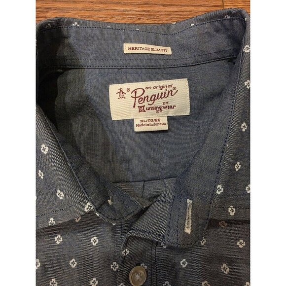 Penguin By Munsingwear Shirt Mens Sz XL Blue Chambray Heritage Slim Fit EUC - Picture 3 of 9